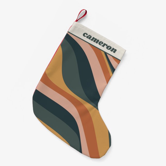 Petite Chaussette De Noël Terme Boho Wavy Lines Terracotta Personnalisé (Devant (Accrochage))