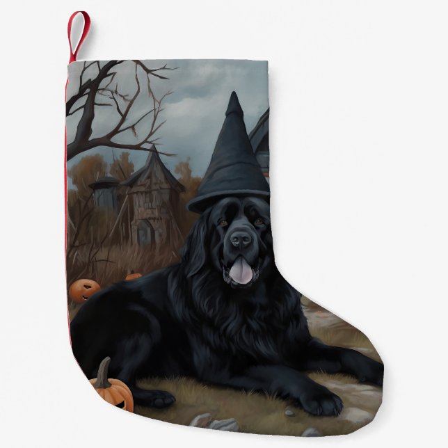 Petite Chaussette De Noël Terre-Neuve Citrouille Halloween effroi (Devant)