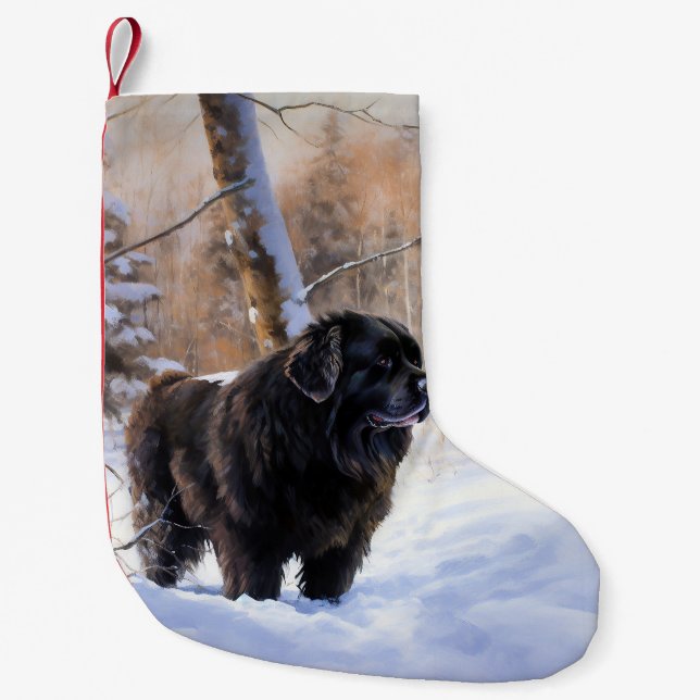 Petite Chaussette De Noël Terre-Neuve Laissons neiger Noël (Devant)