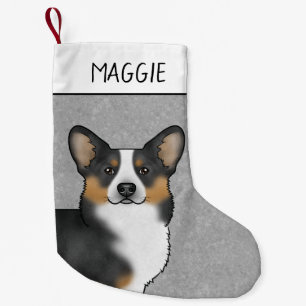 Petite Chaussette De Noël Tête de Corgi Gallois Pembroke Tricolore Noir avec