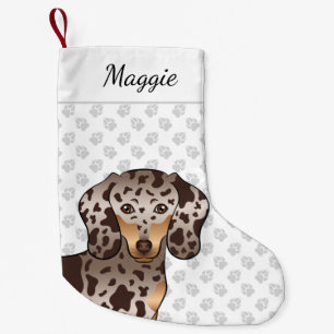 Petite Chaussette De Noël Tête de teckel à poil court chocolat et panaché de