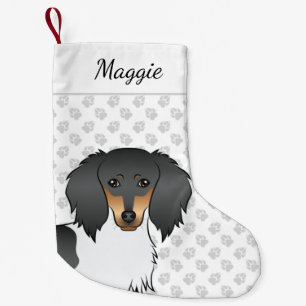 Petite Chaussette De Noël Tête de teckel à poil long piebalde noir et feu