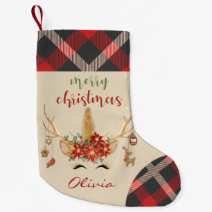 Petite Chaussette De Noël Tête Unicorne de bois avec Antlers