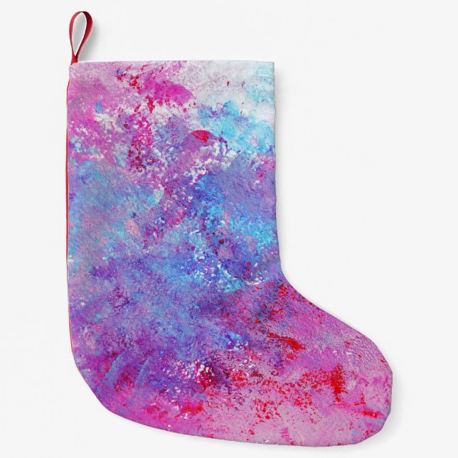Petite Chaussette De Noël Texture créative bleu-rose, taches de peinture. (Devant)