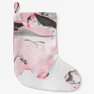 Petite Chaussette De Noël Texture en marbre rose et noir. Main dessinée