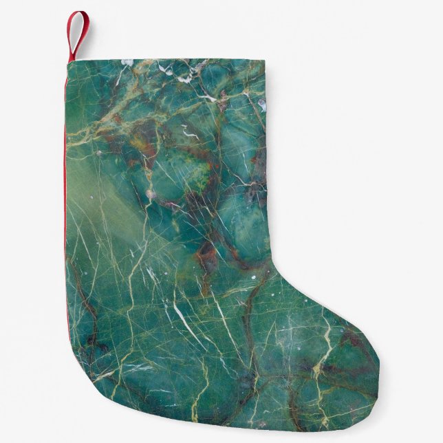 Petite Chaussette De Noël texture en marbre vert malachite, structure détail (Devant)