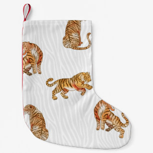 Petite Chaussette De Noël Tigres sauvages : Motif d'animaux d'aquarelle.