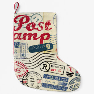 Petite Chaussette De Noël Timbres de poste rétro, collection vintage.