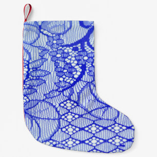 Petite Chaussette De Noël Tissu dentelé en bleu. Patch dentelle Royal Blue C