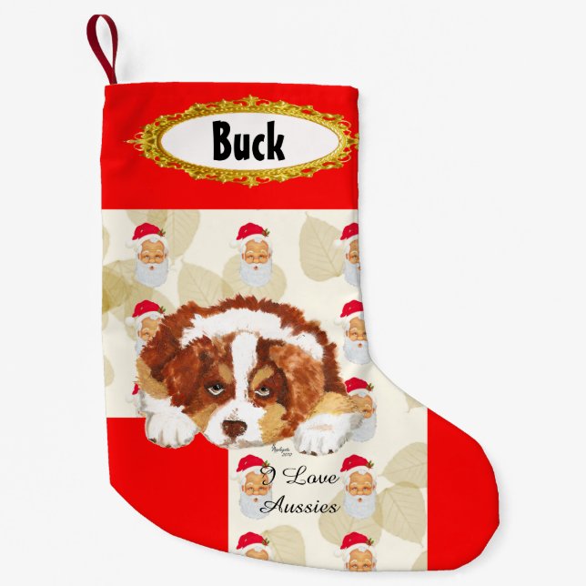 Petite Chaussette De Noël Tri bas australien rouge du chiot w/Santa (Devant)