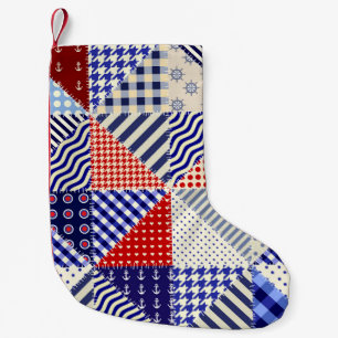 Petite Chaussette De Noël Triangles De Patchwork Rétro Style Nautique