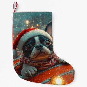 Petite Chaussette De Noël Trottinette de chien Boston Terrier Noël