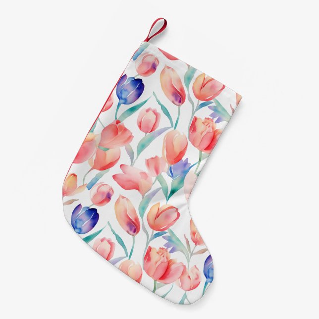 Petite Chaussette De Noël Tulipes d'aquarelle Motif Noël Stocker (Devant (Accrochage))