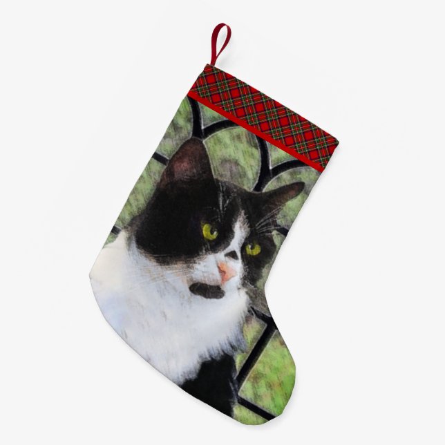 Petite Chaussette De Noël Tuxedo Chat dans la peinture de fenêtre Art animal (Devant (Accrochage))