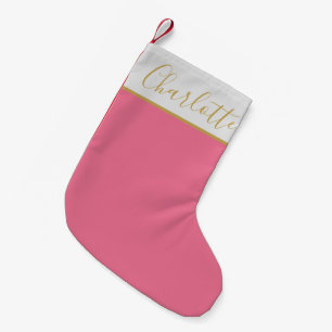 Petite Chaussette De Noël Typographie de script chic mignon Nom rose vif 