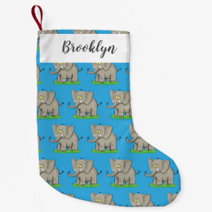 Petite Chaussette De Noël Un joli éléphant drôle avec un oiseau sur le tronc