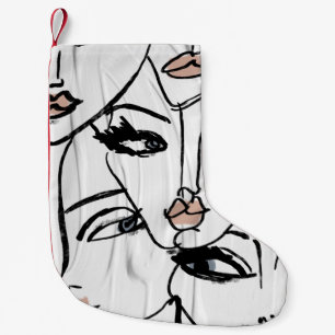 Petite Chaussette De Noël Une ligne minimaliste de visages féminins