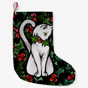 Petite Chaussette De Noël Vacances Noël Holly White Chat