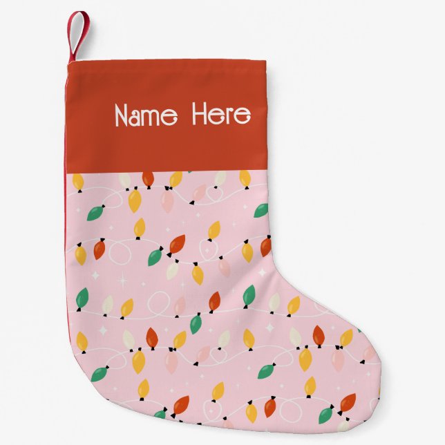Petite Chaussette De Noël Vacances Noël Lumières Minimale Rétro Bold Rose (Devant)