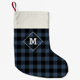 Petite Chaussette De Noël Vacances Plaid Initiale Médiane Bleu + Noir