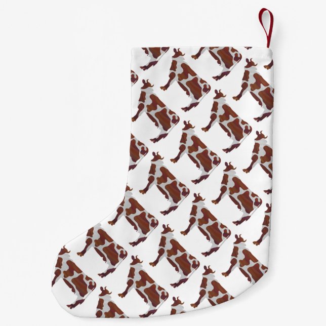 Petite Chaussette De Noël Vache Brown et blanche Silhouette (Dos)