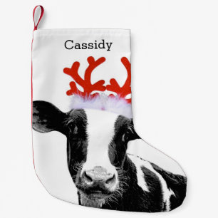 Petite Chaussette De Noël Vache mignonne à costume de renne avec le nom
