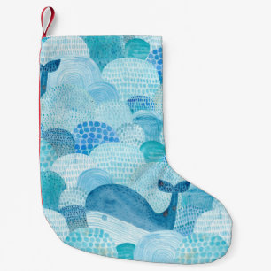 Petite Chaussette De Noël Vagues, baleine, texture bleu enfantine