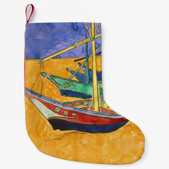 Petite Chaussette De Noël Van Gogh Bateaux Plage impressionniste (Devant)