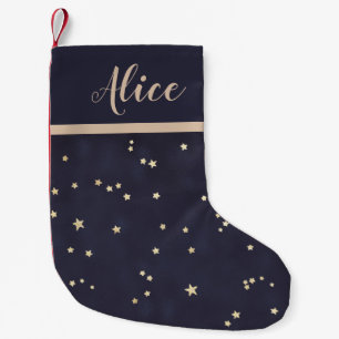 Petite Chaussette De Noël vedettes d'or nuit fausse feuille monogramme Stock