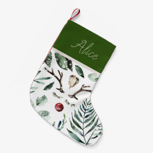 Petite Chaussette De Noël Végétation d'hiver Rudolph Nez Monogramme