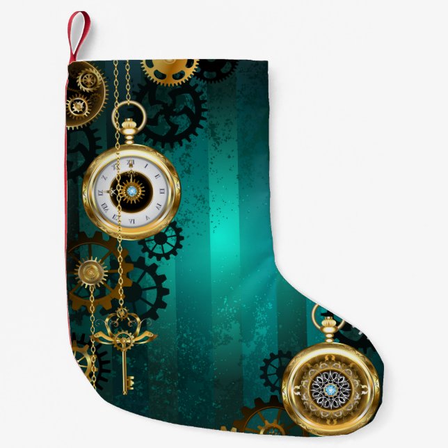 Petite Chaussette De Noël Veille bijoux Steampunk sur un Arrière - plan vert (Devant)