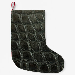 Petite Chaussette De Noël Véritable alligator noir texture cuir, gros plan 