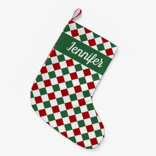Petite Chaussette De Noël Vert à carreaux festifs personnalisé