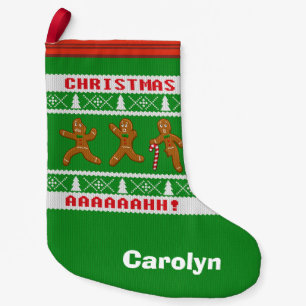 Petite Chaussette De Noël Vert de Gingerbreadmen effrayé par chandail laid