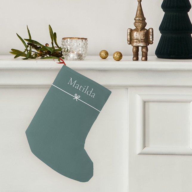 Petite Chaussette De Noël Vert épinette | Simple minimaliste Bow personnalis (Créateur téléchargé)