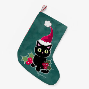 Petite Chaussette De Noël Vert gothique de chat de Noël