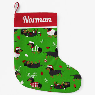 Petite Chaussette De Noël Vert mignon Dachshunds