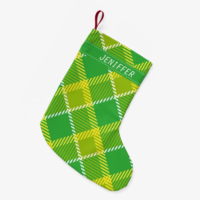 Petite Chaussette De Noël Verte Monographique Et Jaune Plaid (Devant (Accrochage))