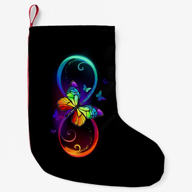Petite Chaussette De Noël Vibrant infinity with rainbow butterfly on black (Devant)