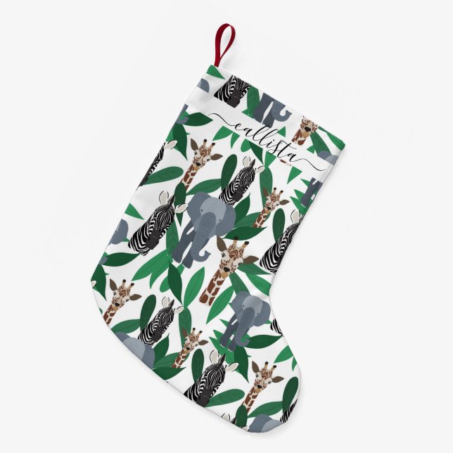 Petite Chaussette De Noël Vierge Zebra Elephant Giraffe Safari Animals (Devant (Accrochage))