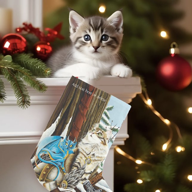 Petite Chaussette De Noël Viking Cat Blue Dragon (Créateur téléchargé)
