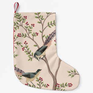 Petite Chaussette De Noël Vintage arbre de jardin, oiseau floral sans coutur