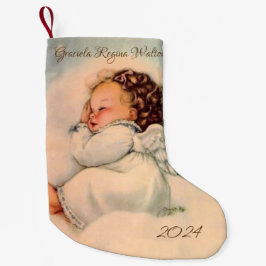 Petite Chaussette De Noël Vintage bébé Ange Ailes dormant dans le nuage