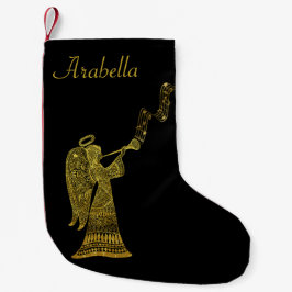 Petite Chaussette De Noël Vintage Black Gold Angel avec corne musicale