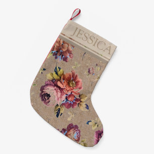 Petite Chaussette De Noël Vintage Floral Rustique Personnalisé