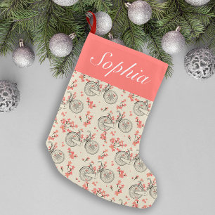 Petite Chaussette De Noël Vintage Vélo rose Floral japonais Monogramme
