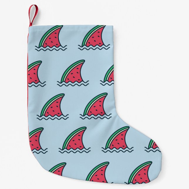 Petite Chaussette De Noël Watermelon shark : design motif vague. (Devant)