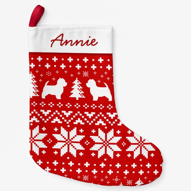 Petite Chaussette De Noël West Highland White Terrier Silhouettes (Devant)