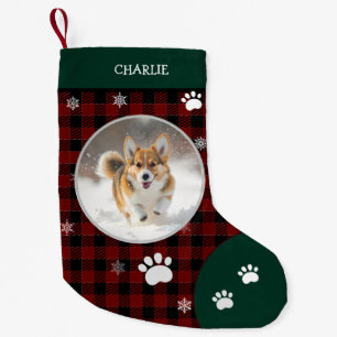 Petite Chaussette De Noël Xmas drôle mignon chien petit vert noir plaid phot