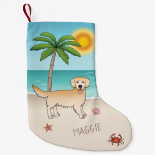 Petite Chaussette De Noël Yellow Golden Retriever À Une Plage Tropicale D'Ét